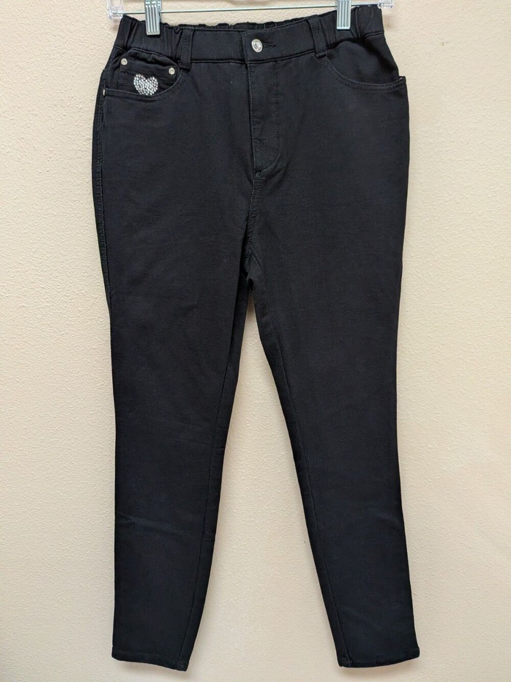 Quacker Factory DreamJeannes Black Bling Flare Pants size 2